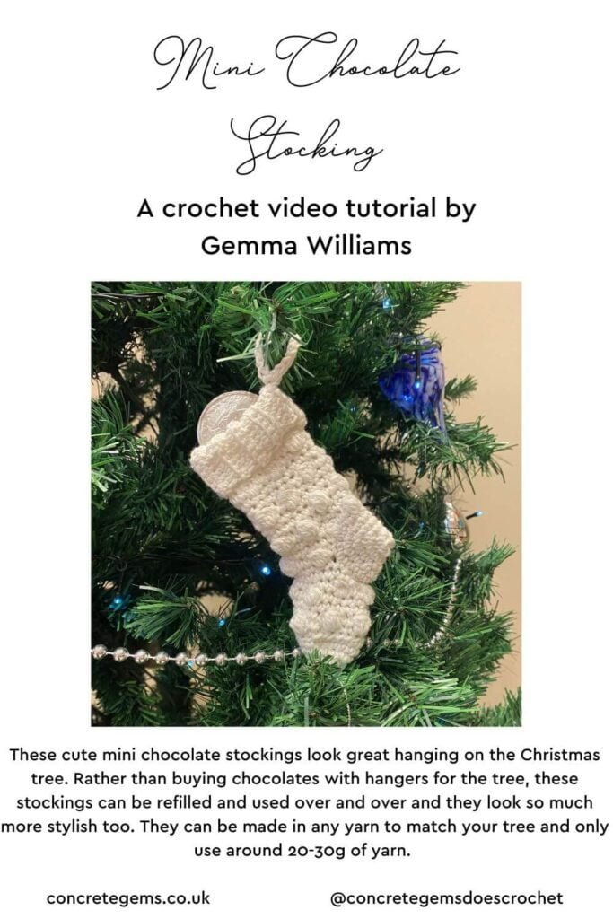 Pin image of the mini chocolate stocking crochet pattern