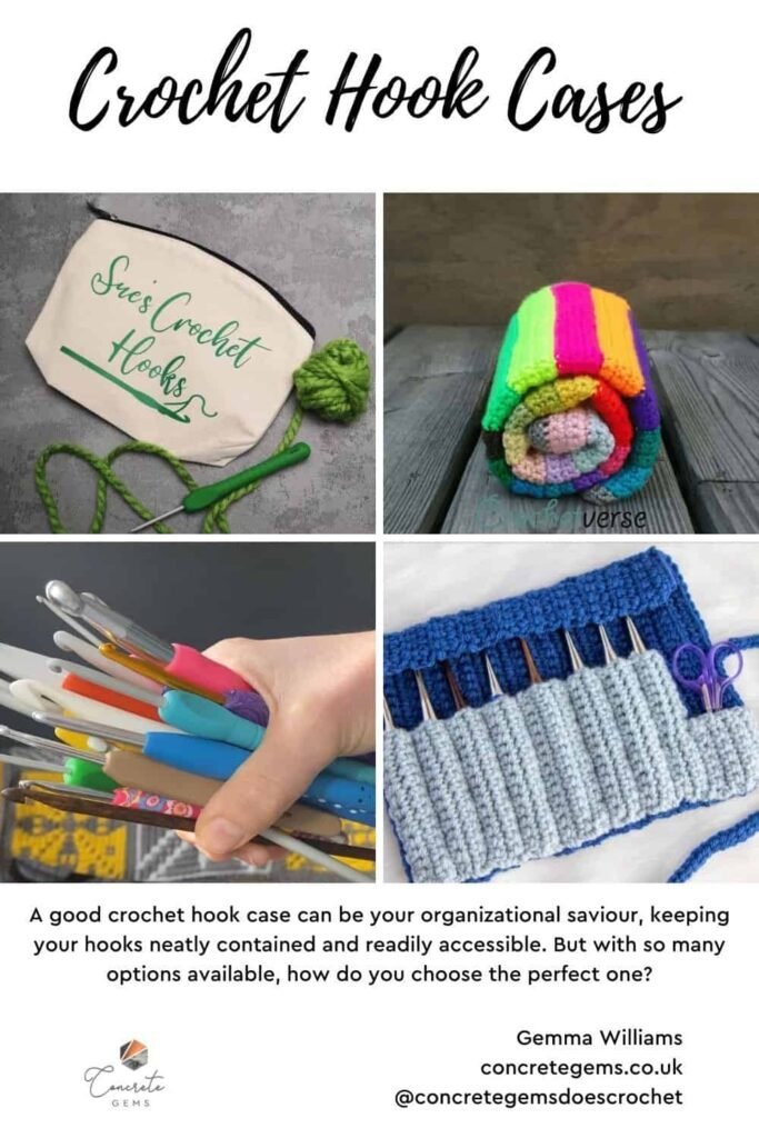 Pin image for Crochet hook cases showing 4 cases and an introductory blurb