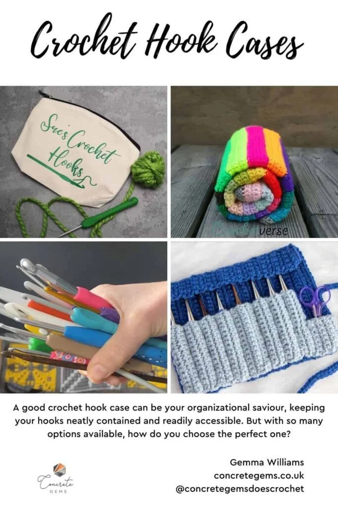 Pin image for Crochet hook cases showing 4 cases and an introductory blurb