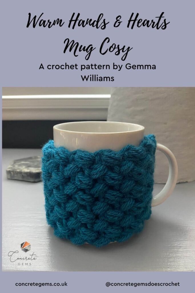 Pin image for warm hands and hearts mug cosy