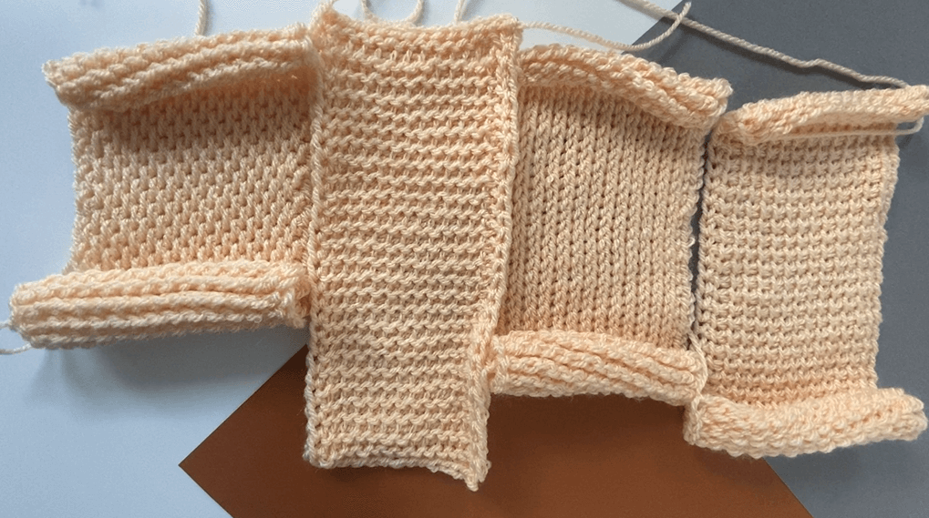 4 different samples of Tunisian Crochet curling up
