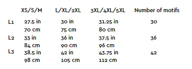 chart showing lengths of the blossom breeze cardi