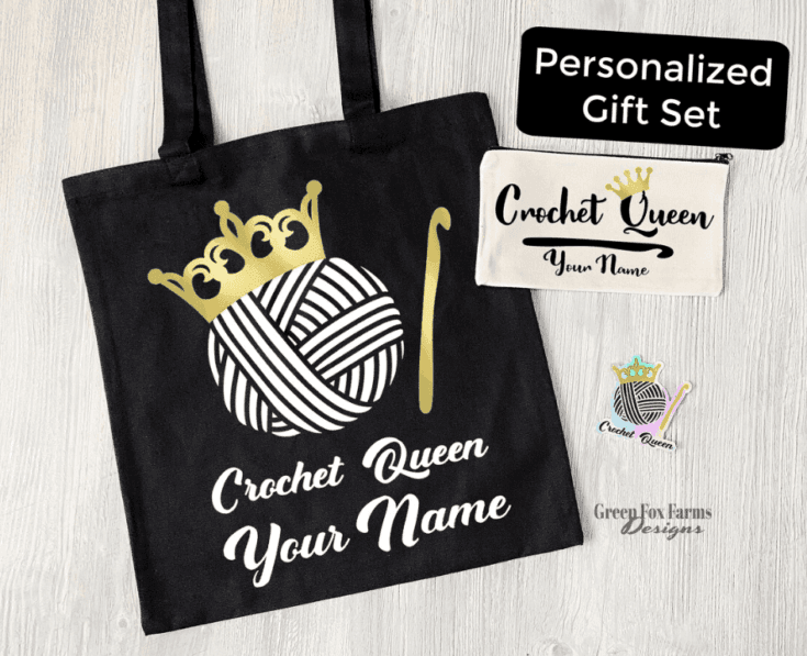crochet gift bundle including bag and pouch