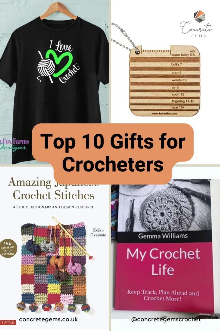 4 images showcasing the top 10 gifts for crocheters