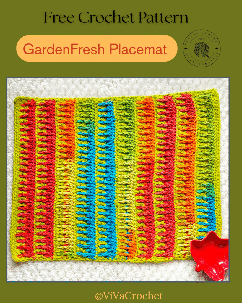A crochet placemat in bright colours 