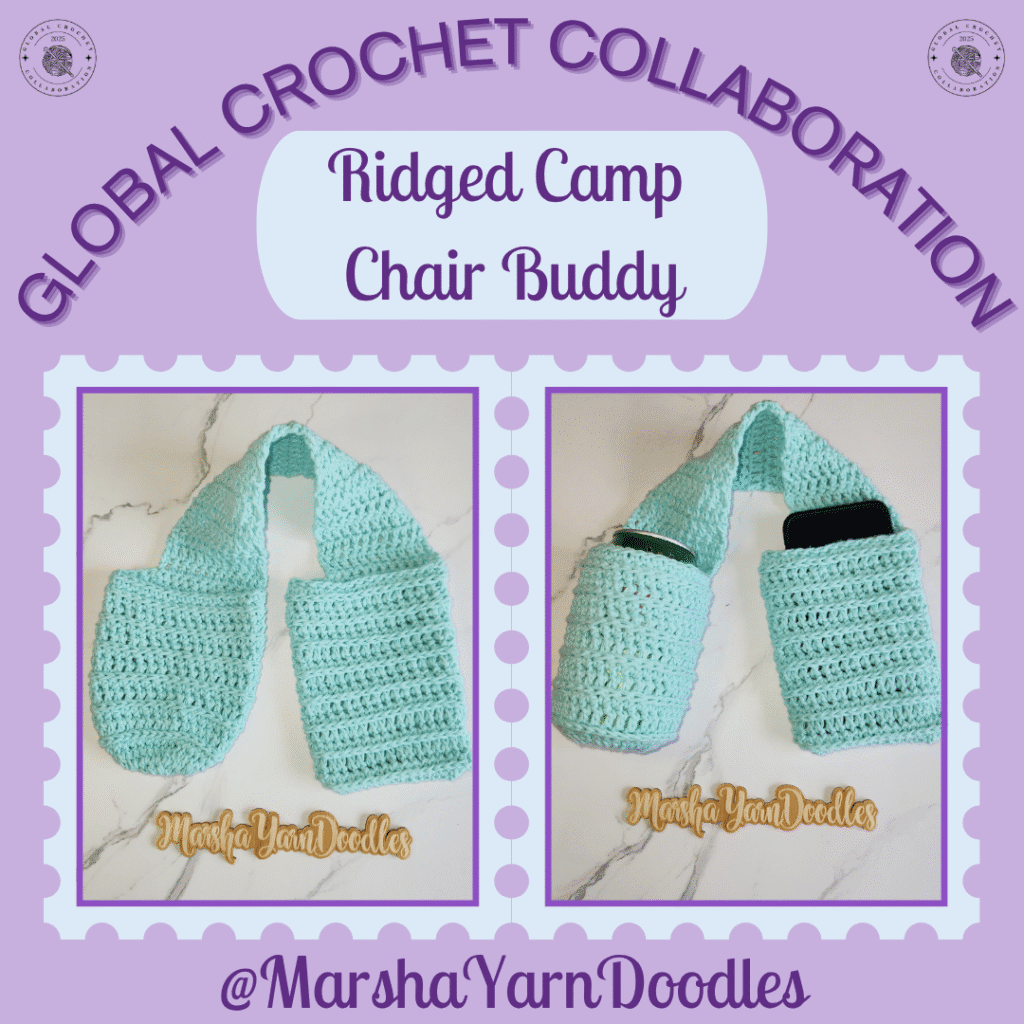 ridged camp chair buddy crochet pattern ad showing 2 views of the item in green
