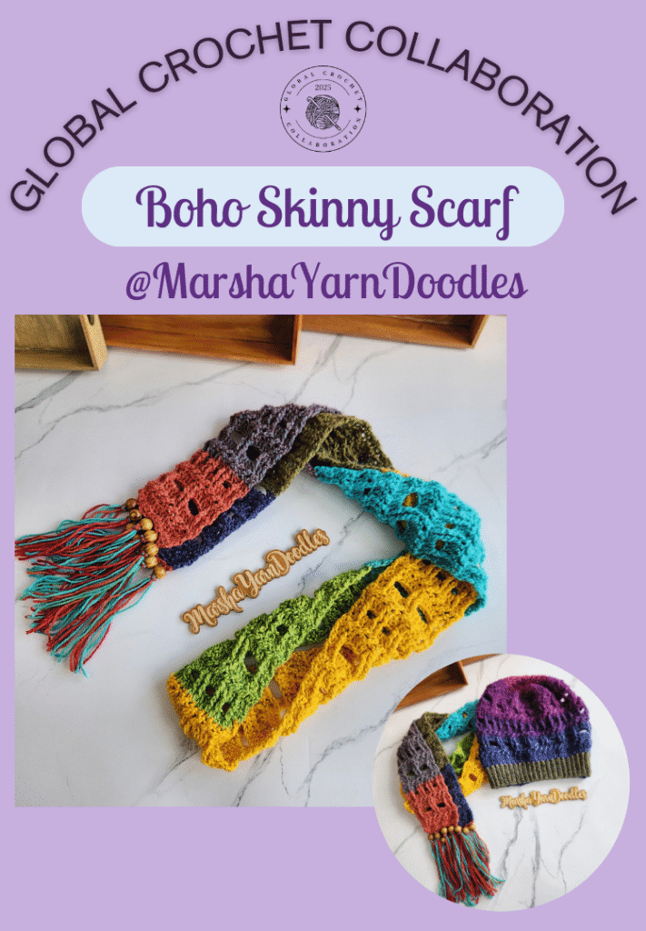 The boho skinny scarf by Marsh Yarn Doodles