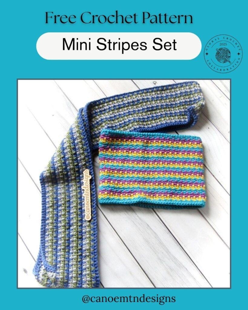 A scarf and cowl crochet set in stripes