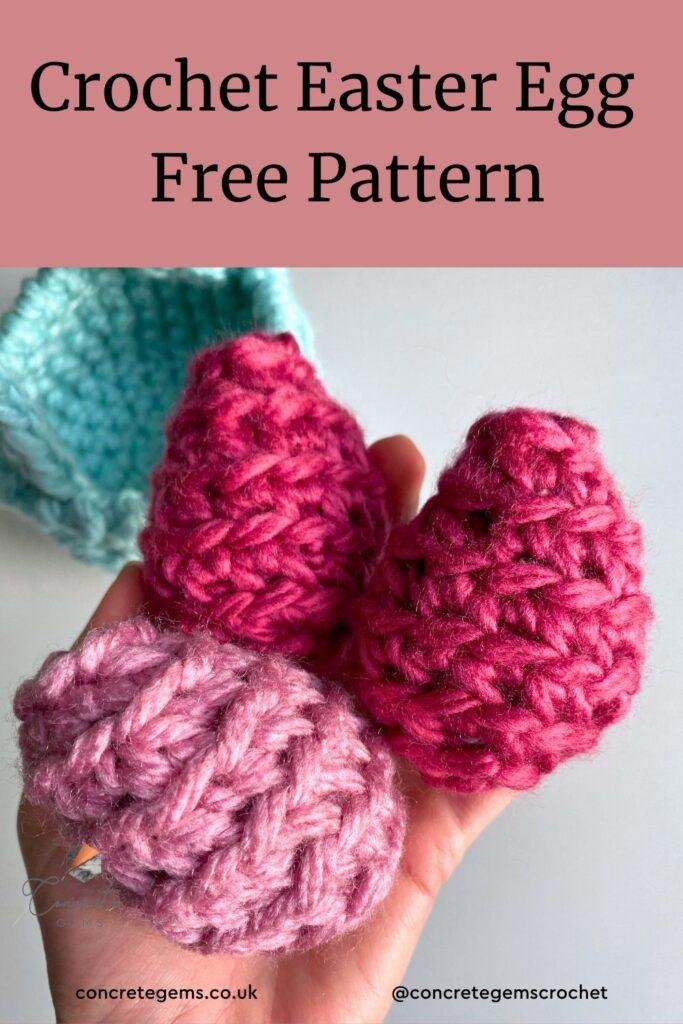 Pink Crochet Easter Eggs held in a hand