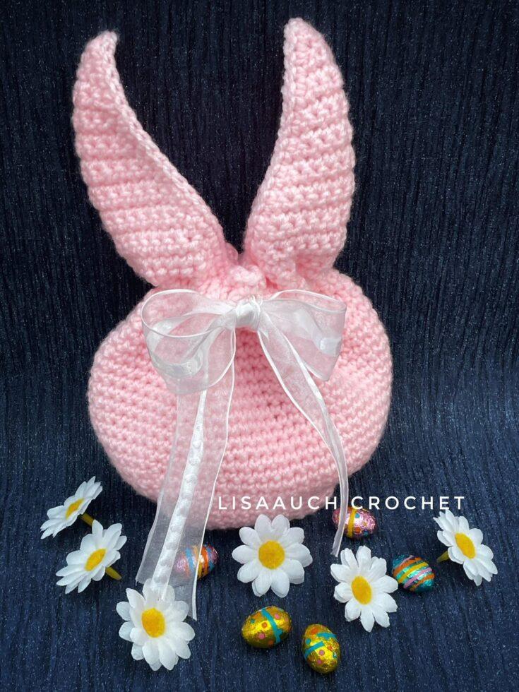 Image for Crochet Easter Basket Pattern. Bunny Bag with Drawstrings