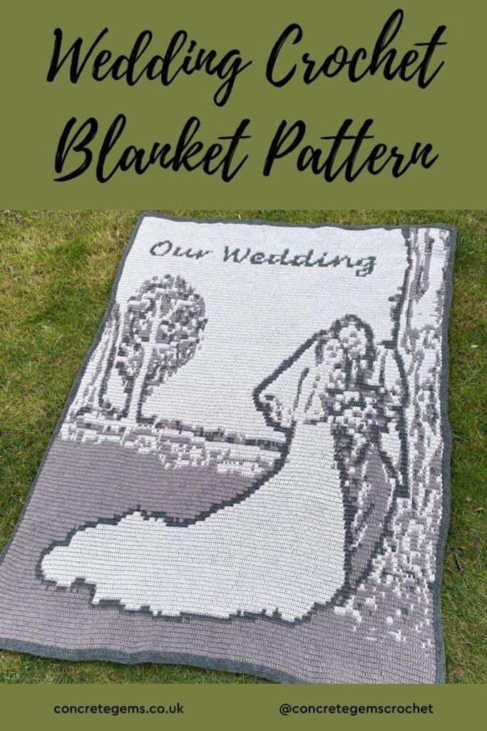 A pin featuring wedding crochet blanket pattern with a picture of a large wedding blanket