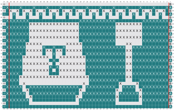 Upside down crochet chart of bucket and spade