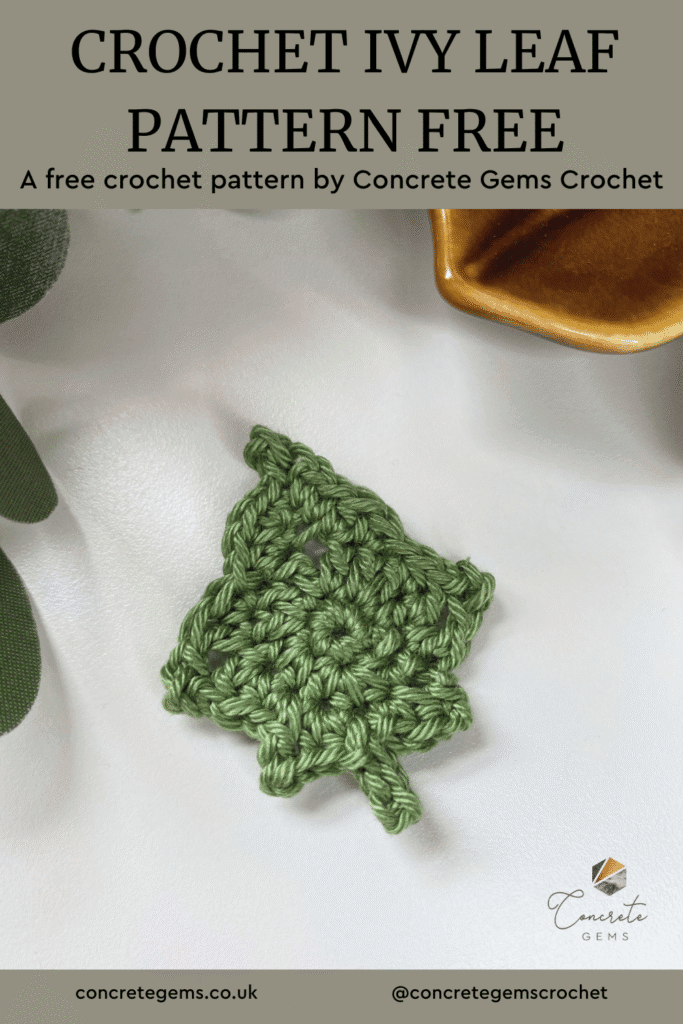 A pin image of a CROCHET IVY LEAF PATTERN FREE with a image of the ivy leaf in green