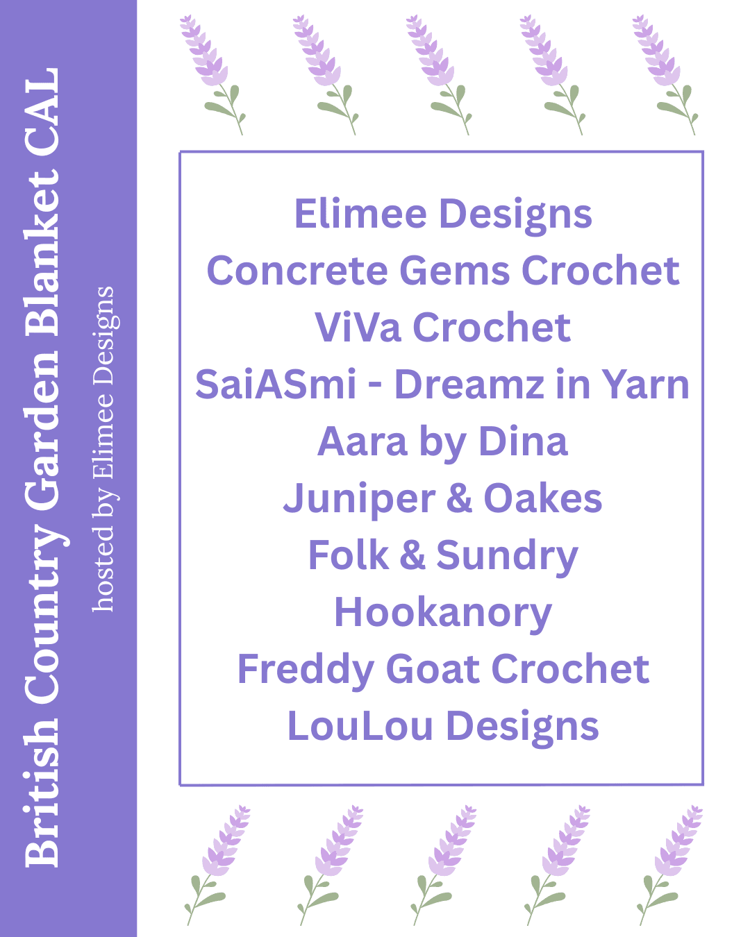 A list of all the CAL designers in the British Country Garden Blanket CAL