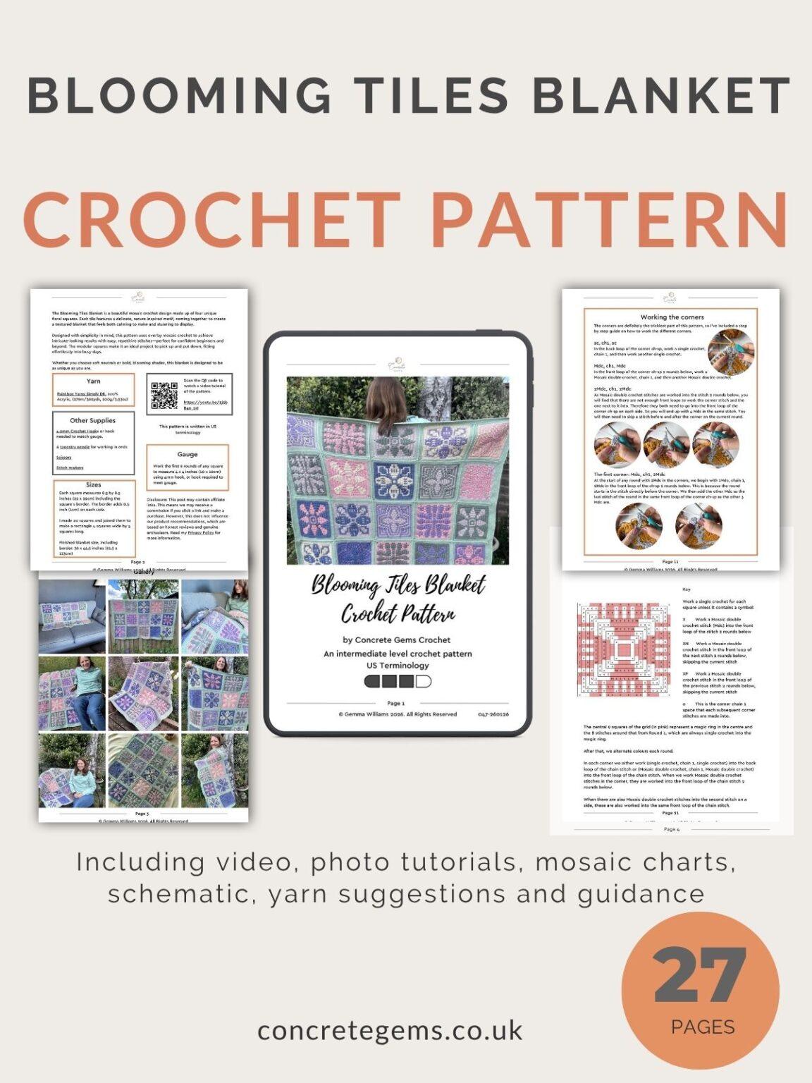 Masaeck Instructions.pdf Mosaic Crochet Square - Blooming Tiles Blanket - Concrete Gems