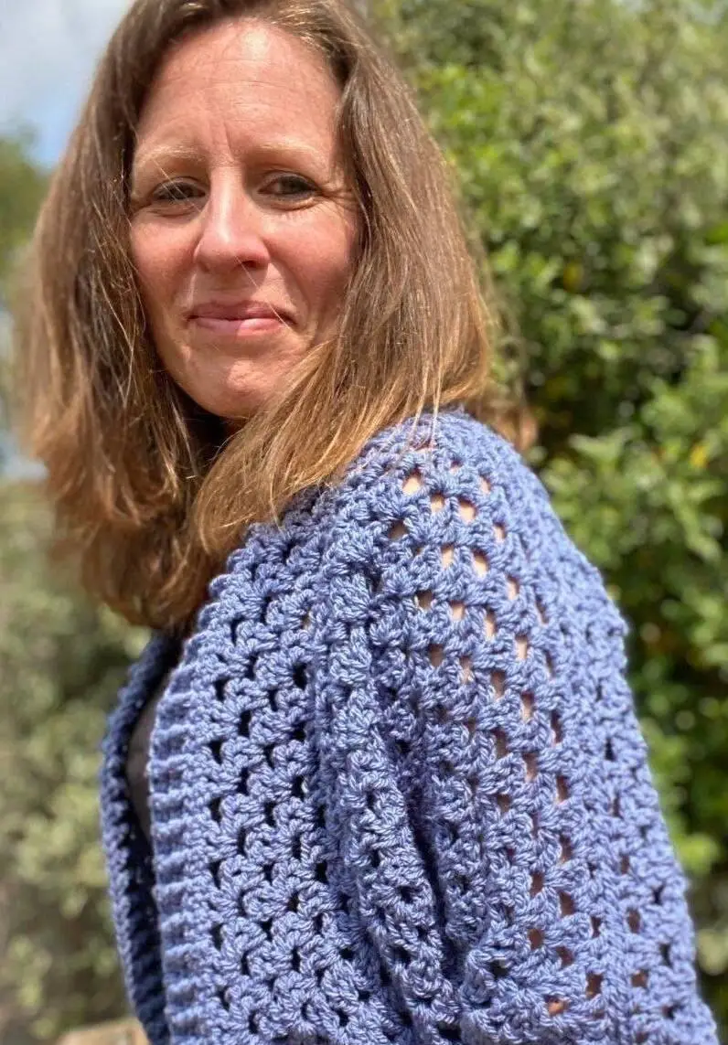 Standing with crochet shaw