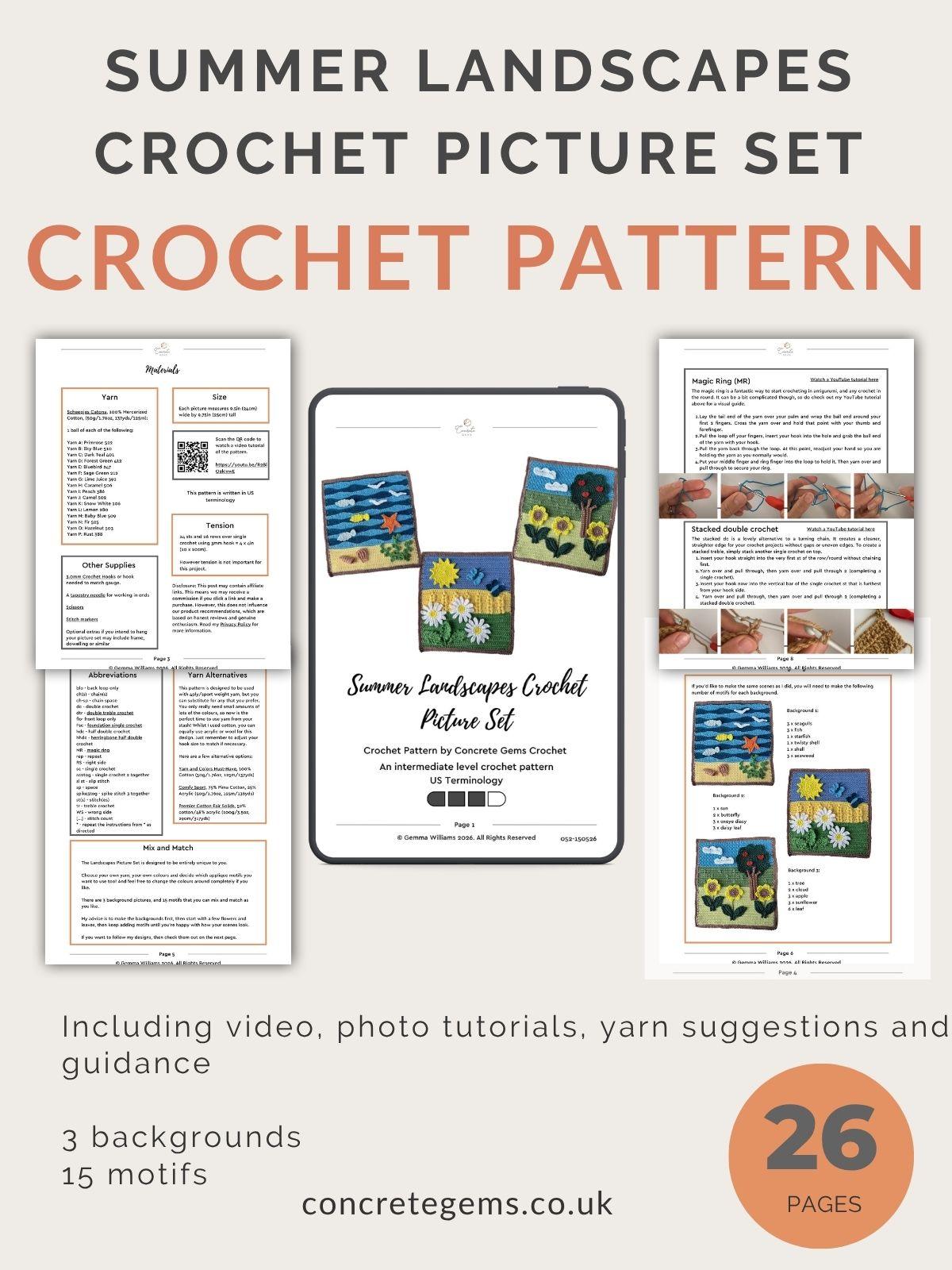 pdf ad for the summer landscapes crochet picture set crochet pattern